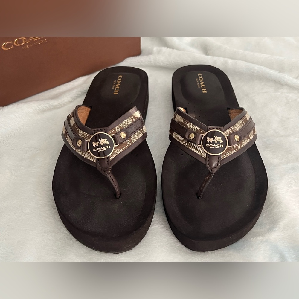 Authentic Vintage Coach Jasmine 12CM/Semi Mat CLF A5287 Brown Thong Sandals - Picture 2 of 11